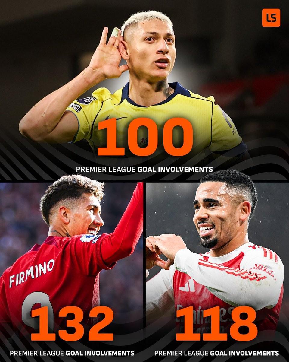 开云登录入口-里沙利松英超生涯已参与100球，成巴西球员第三人